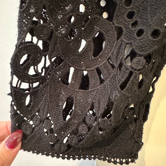 Joie Lindy Top Crochet Lace 3/4 Sleeve Relaxed Baby Doll Blouse Black Size Med M - Picture 6 of 10